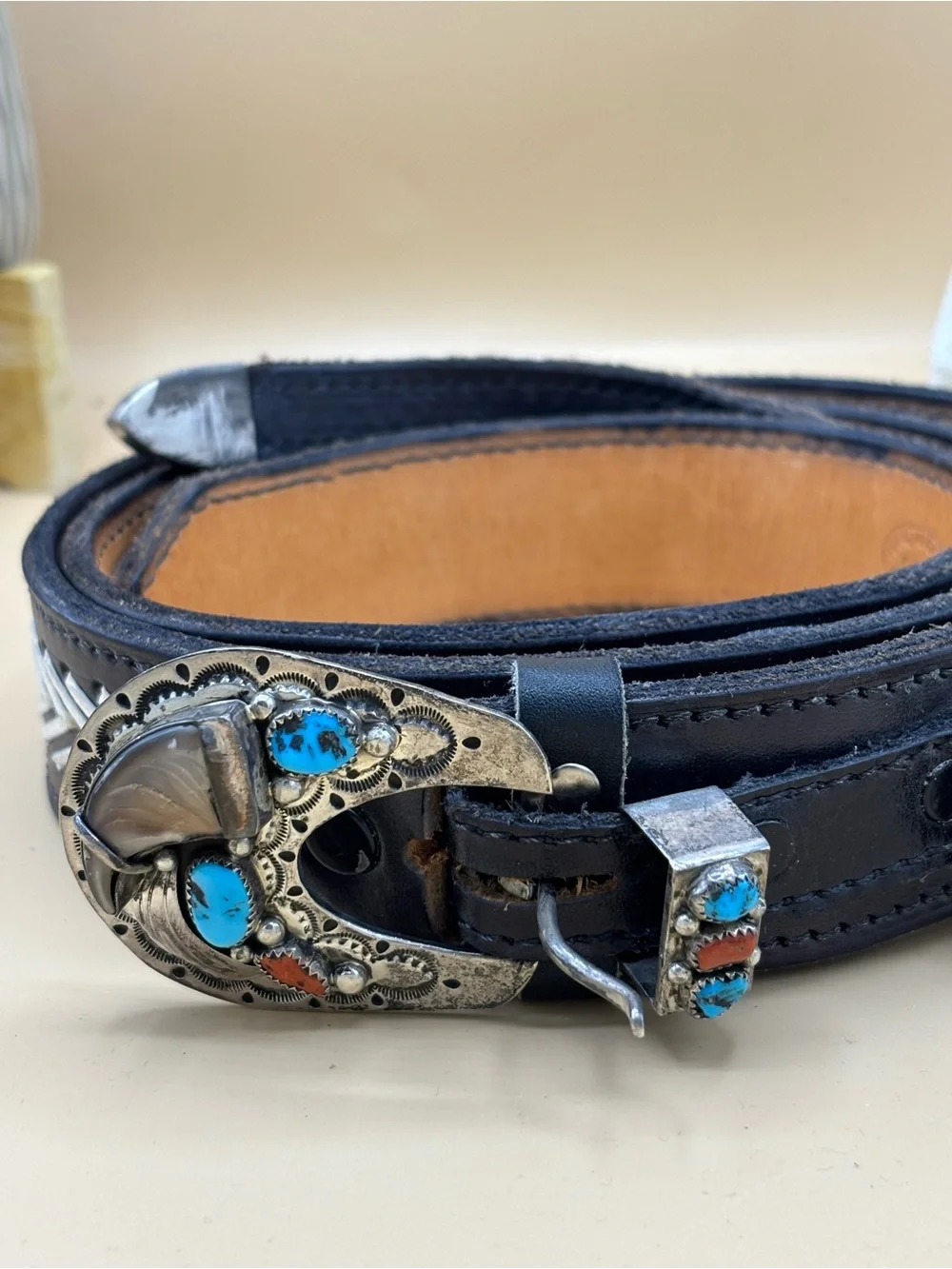 Handmade Vintage Navajo Signed Ranger Leather Belt